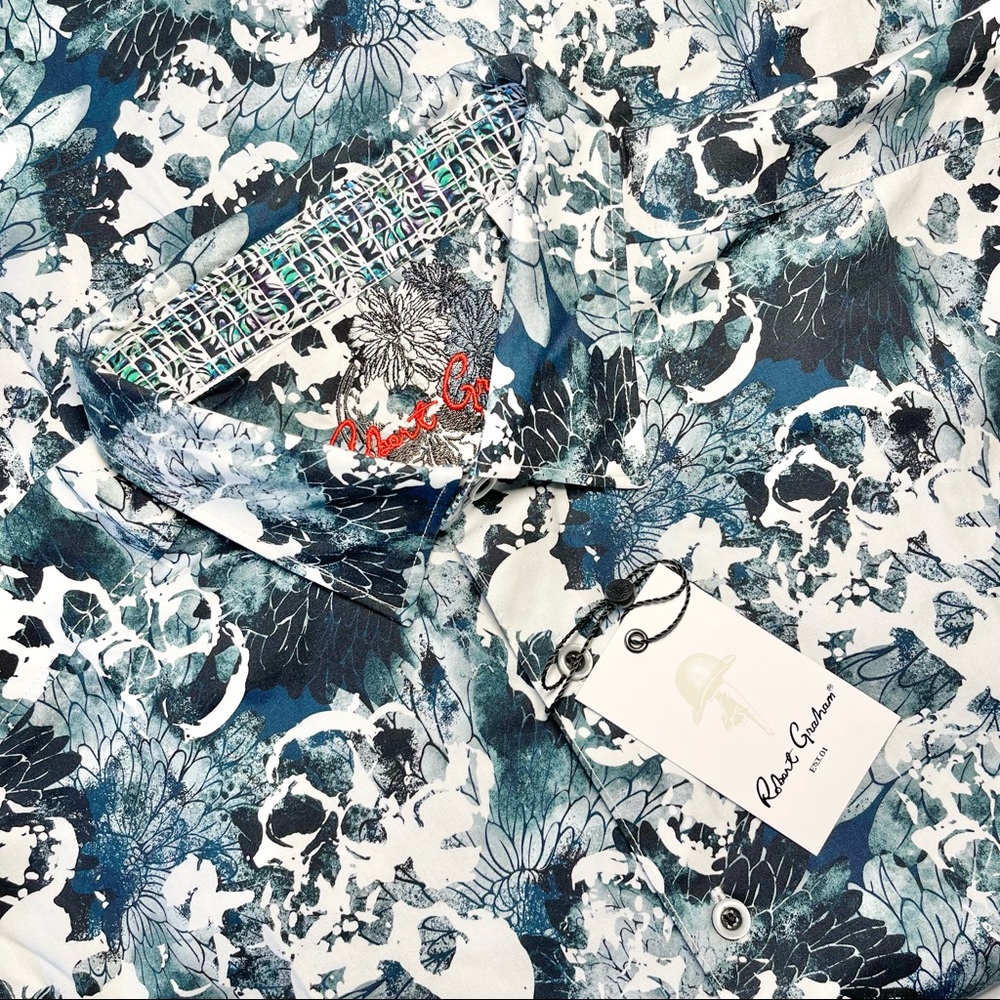 Robert Graham Mackay Shirt Short Sleeve Button Up Skull All Over Print